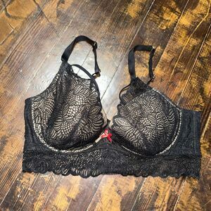 Cacique 40D black lace nude plunge bra